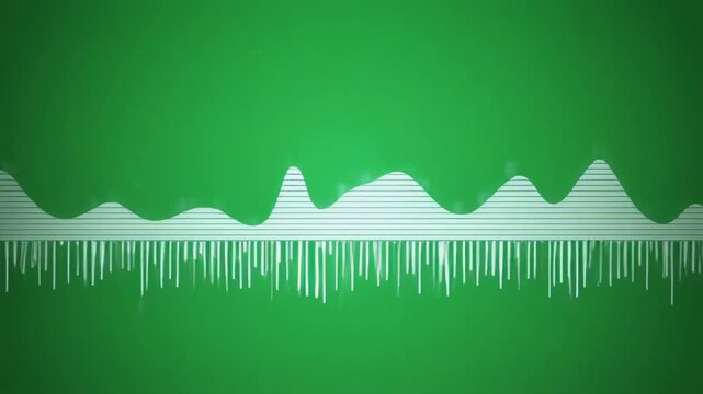 Abstract audio wave forms with glowing light effects on a green background during a digital sound visualization