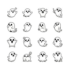 Fototapeta premium Cute Ghost Collection: Halloween Characters, Spooky Fun, Isolated on Transparent Background