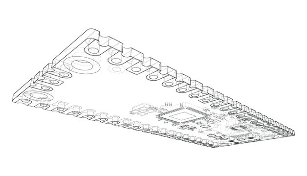 microcontroller circuit board wireframe. Vector