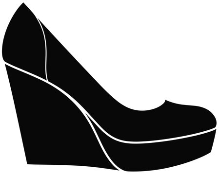 Wedge heel shoe poster, closed toe high heel fashion footwear silhouette vector artwork