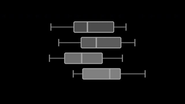 Gray box plot distributions comparing statistical ranges on transparent background