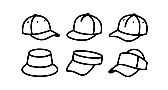 Caps and Hats Collection Minimalist Outline Line Art Vector Set