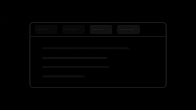 Black browser tabs switching across a clean interface on transparent background