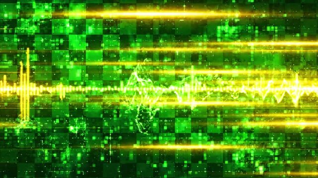 Futuristic green audio wave digital glitch background loop 4k.