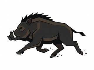 Fototapeta premium Wild boar running, flat 2D vector art, clean geometric lines, solid white background.