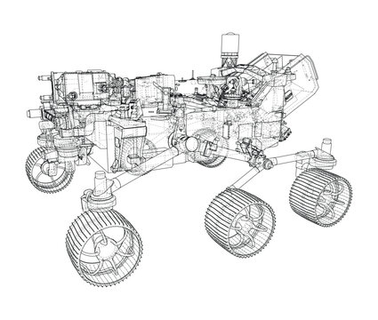 Mars rover wireframe illustration. Vector