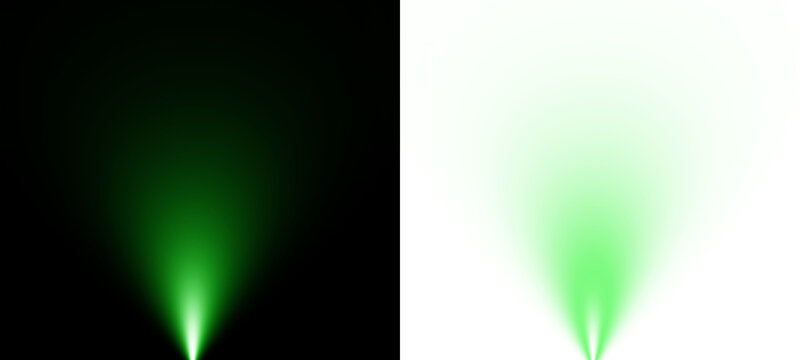 Green Glowing upward vertical light cone beam spotlight effect, Abstract neon energy overlay PNG, green lighting overlay, showroom footlight