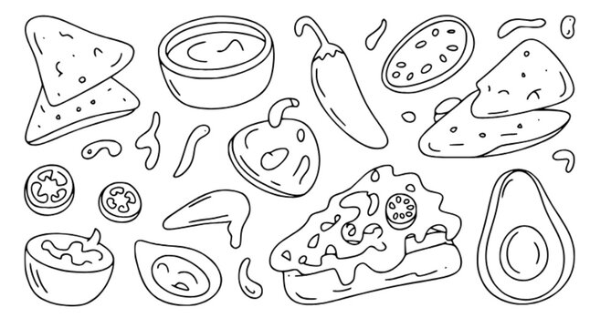 World Nacho Day Nachos and Mexican Snack Outline Doodle Vector