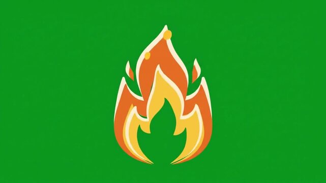 Animated fire loop on green screen, stylized flame for motion and overlays animation chroma key de