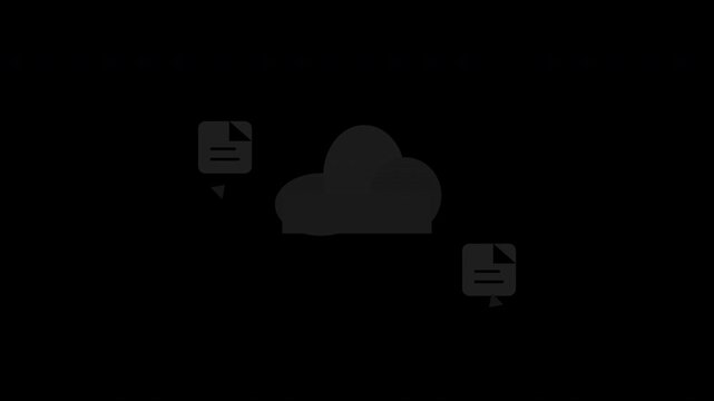 Black cloud files synchronizing in a circular path on transparent background