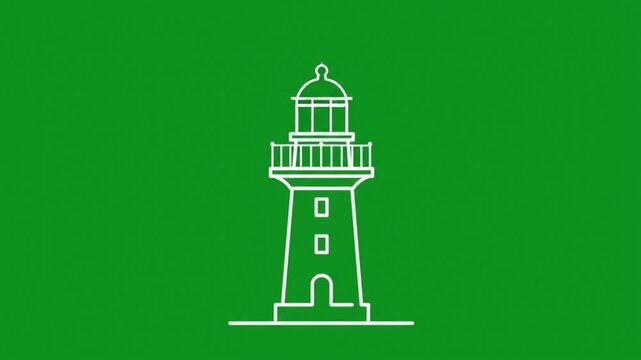 Animated lighthouse with rotating light beam on green screen for easy chroma key compositing