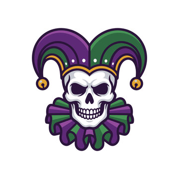 Colorful Jester Skull with Hat and Collar.