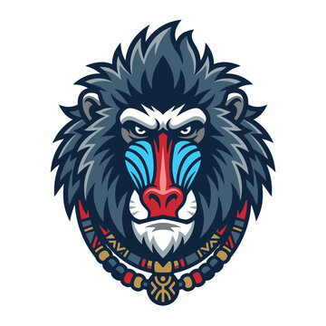 Colorful Mandrill Monkey Face Illustration Design.