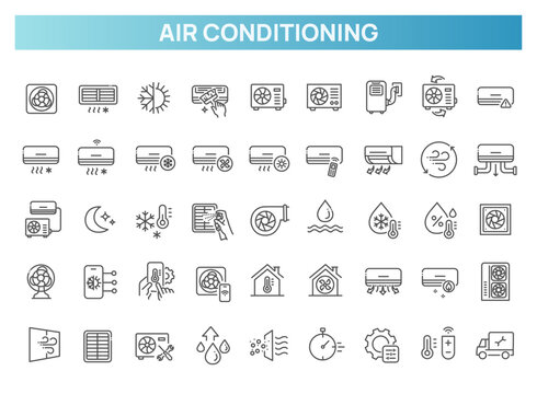 Air Conditioner Line Icons Set