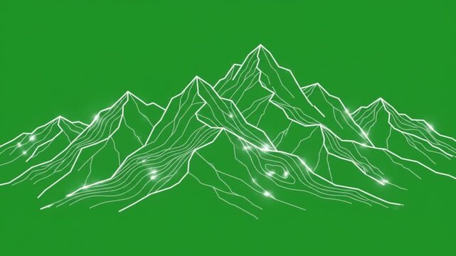 Animated mountain range line with glowing nodes on green screen for easy chroma key compositing de