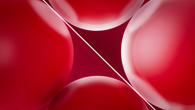 Close-up of smooth red spheres arranged in a geometric composition with light reflection red balls smooth texture red background round shapes