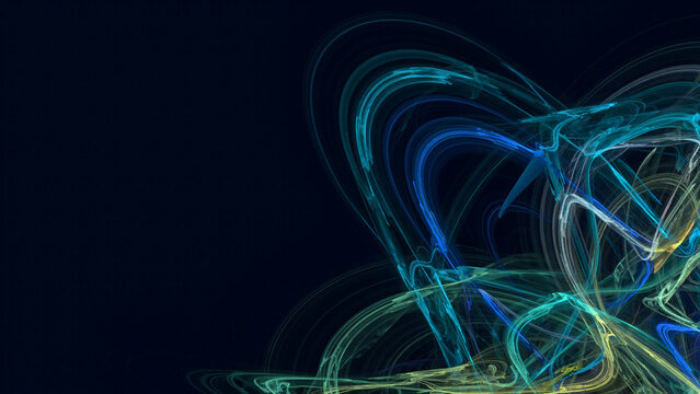 Abstract glowing blue and green light streaks forming dynamic swirls on dark background with green glow dynamic lines neon glow energy flow