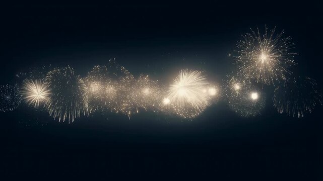 Glowing particle bursts expand and fade in warm white and pale gold tones on a dark background. Design backdrop with expanding motion, glowing light and layered depth.