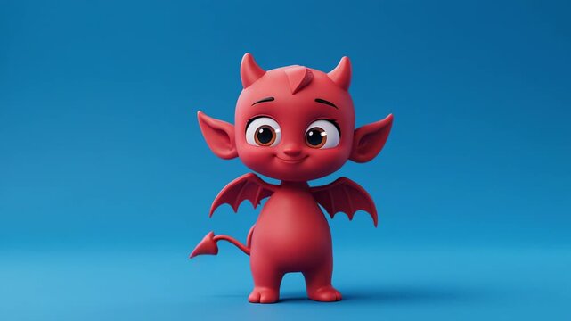 Cute devil character with expressive eyes performing various subtle gestures against a simple blue background