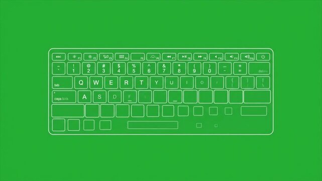 Animated qwerty keyboard typing motion on green screen for easy chroma key compositing animation d