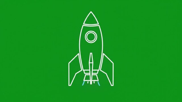 Animated rocket launch line on green screen for easy chroma key compositing projects takeoff space