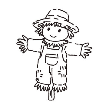 autumn scarecrow line art illustration