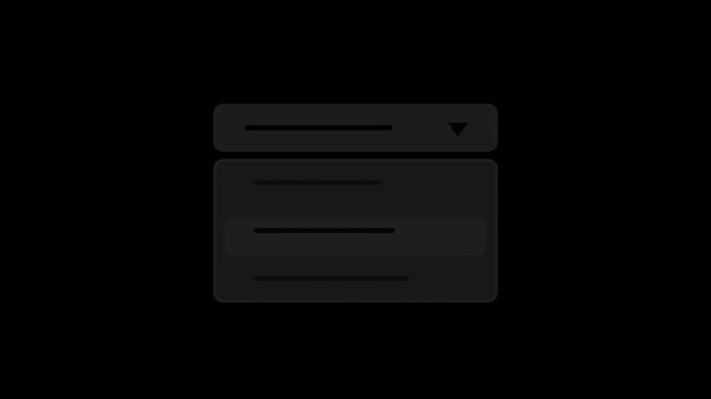 Black dropdown menu expanding with option selection on transparent background