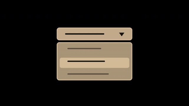 Beige dropdown menu expanding with option selection on transparent background
