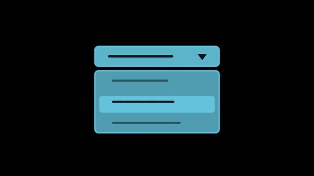 Blue dropdown menu expanding with option selection on transparent background