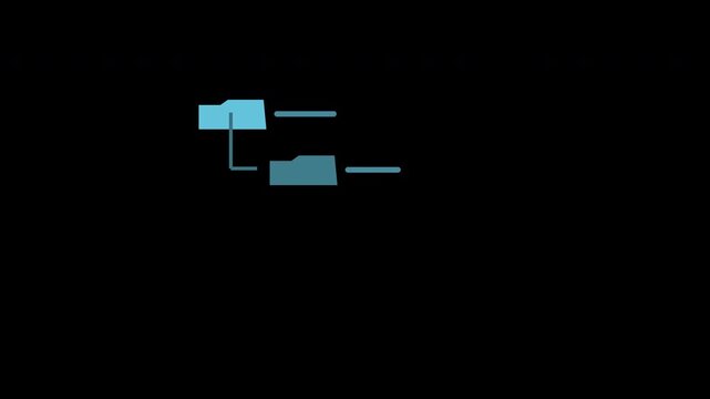 Blue folder tree hierarchy expanding into branches on transparent background