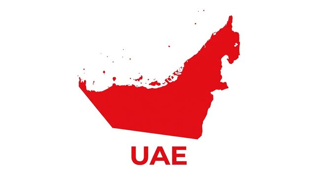 Red silhouette map of United Arab Emirates with UAE text