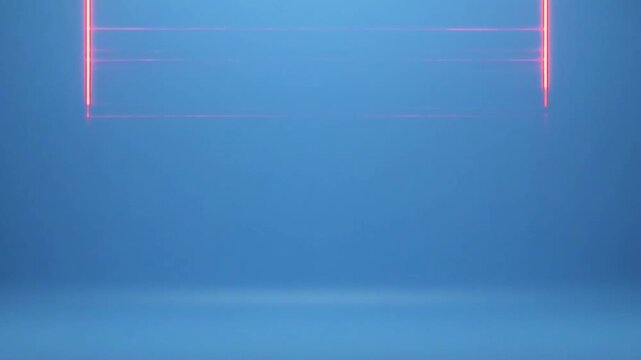 Red Laser Line Expanding and Contracting on Blue Background with Subtle Grid Overlay