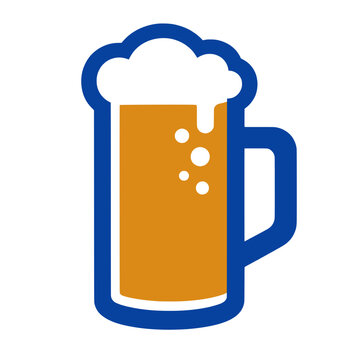 Stylized beer mug with frothy head and bubbles, simple graphic design