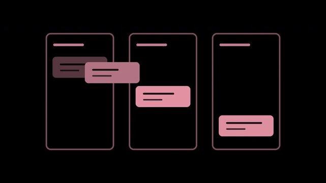 Pink kanban task cards moving between workflow columns on transparent background
