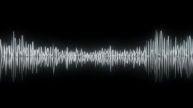 Abstract digital sound wave motion against black with subtle glow for audio visualization and data flow concepts
