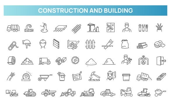 Construction and Building Line Icons Set