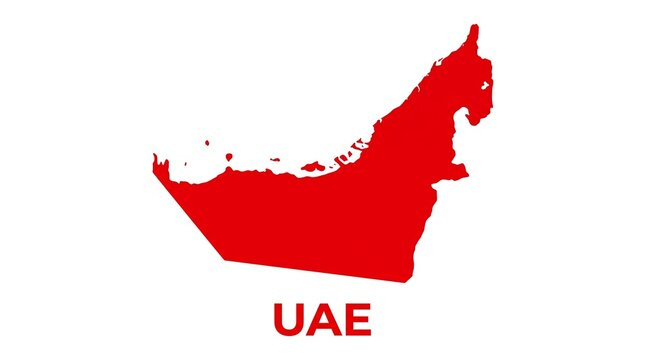 Red Silhouette Map of United Arab Emirates with Text
