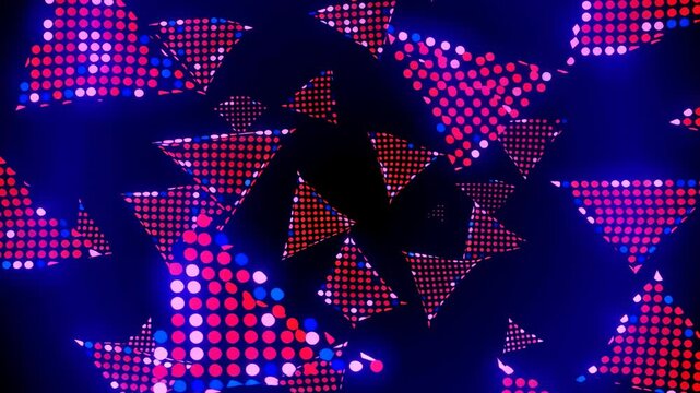 Abstract geometric triangles in blue and red light with copy space for digital technology backgrounds