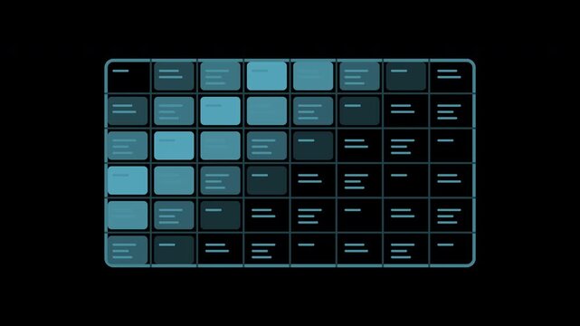 Blue spreadsheet cells populating with selection highlight on transparent background