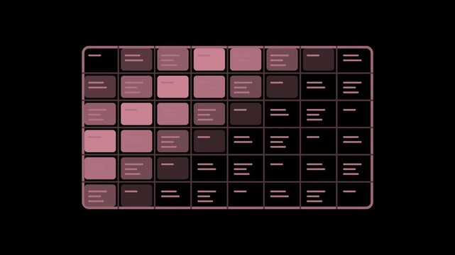 Pink spreadsheet cells populating with selection highlight on transparent background