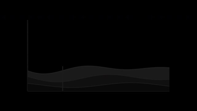 Black stacked area chart flowing across an analytics display on transparent background