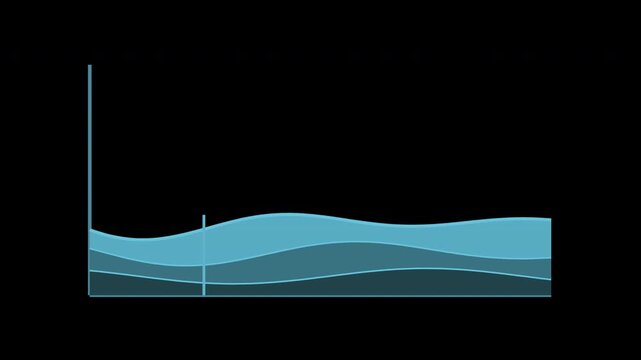 Blue stacked area chart flowing across an analytics display on transparent background