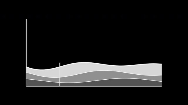 White stacked area chart flowing across an analytics display on transparent background