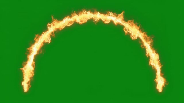 Fiery Arcs with Realistic Flames on Green Screen Background for Dynamic Visual Effects