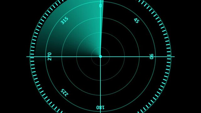 Aviation radar world tracking screen green aircraft symbols, Abstract radar screen digital interface. Futuristic radar screen interface with cyan digital grid and scanning beam. 4k motion video.