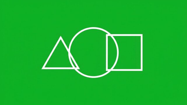 Geometric shape animation merging triangle circle and square on green screen chroma key background