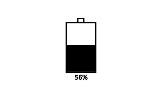 battery charging icon animation video power full battery. Battery charging animation from 0 to 100% On white Background. Motion graphics of battery charging concept.