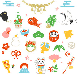 Obraz premium 縁起物のイラストセット