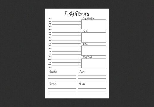 Daily Planner Printable Template with Hourly Schedule Top Priorities Tasks Notes Daily Goal and Meal Planner Sections