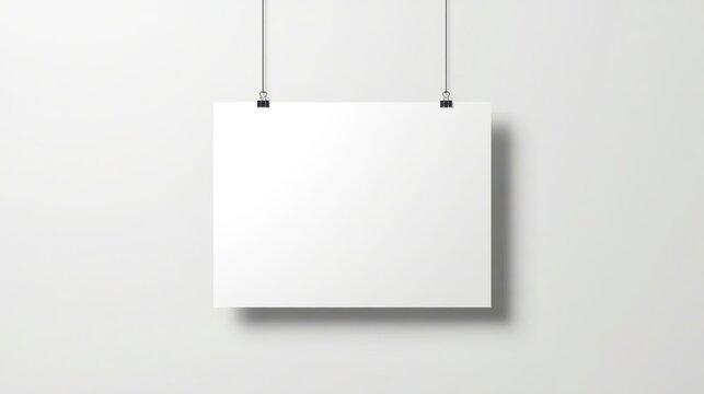 White sign hangs, clean and empty